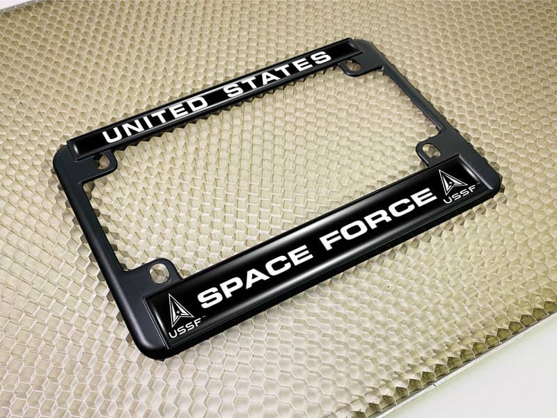 U.S. Space Force - Motorcycle Metal License Plate Frame (BW)